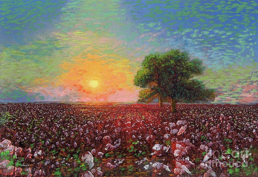 Floral Painting - Cotton Field Sunset by Jane Small Floral Painting - Cotton Field Sunset by Jane Small