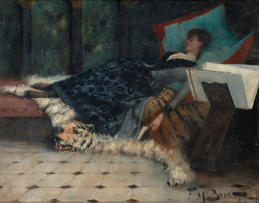 Couch with Resting Lady Painting by Ferdinand Max Bredt