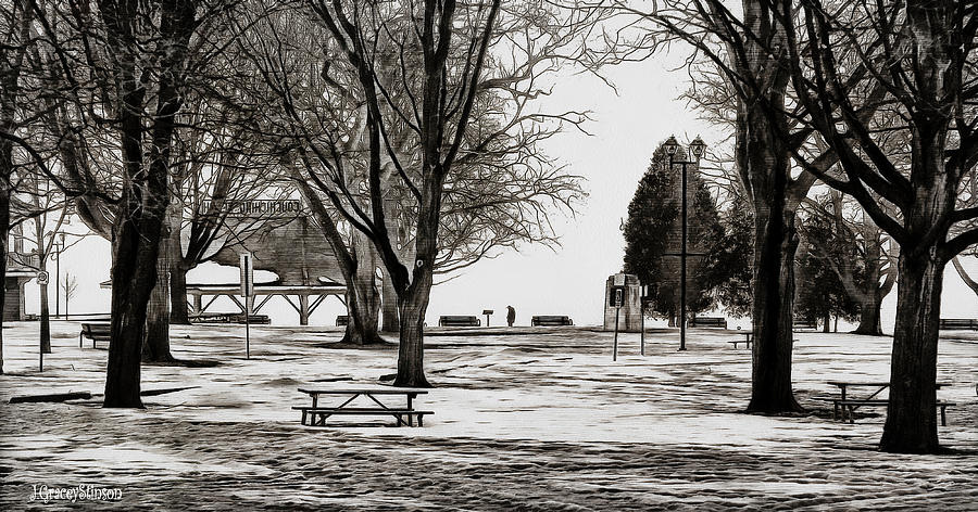 Couchiching Park in Pencil Digital Art by JGracey Stinson