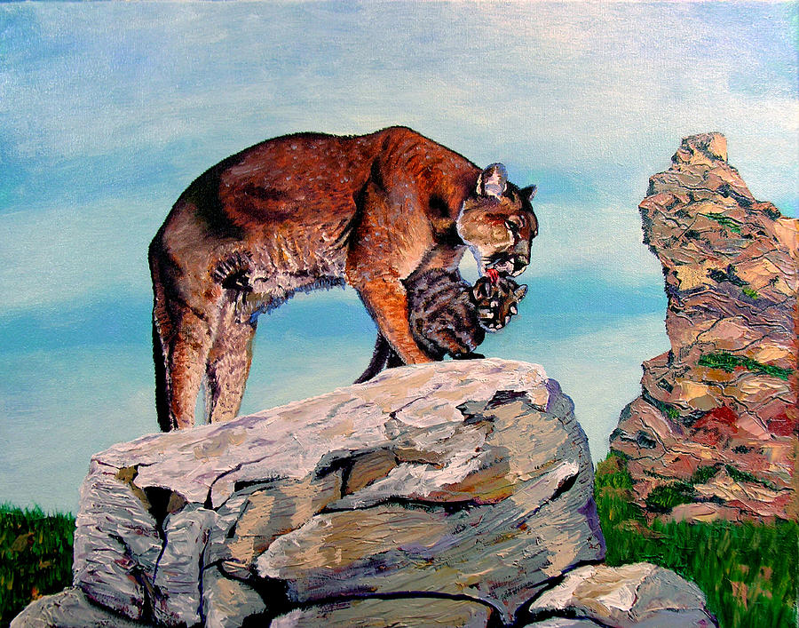 Cougar and Cub Painting by Stan Hamilton