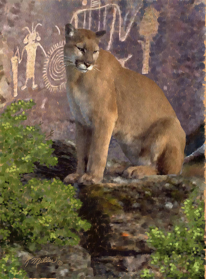 Cougar and the Pictographs Pastel by Kathie Miller