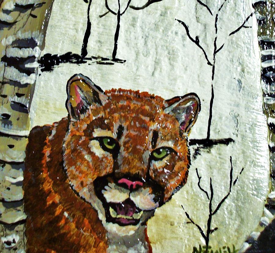 Winter Painting - Cougar on the Prowl by Chris Newell