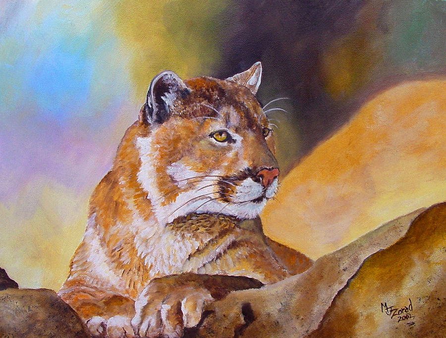 Cougar Wildlife Painting by Mary Jo Zorad