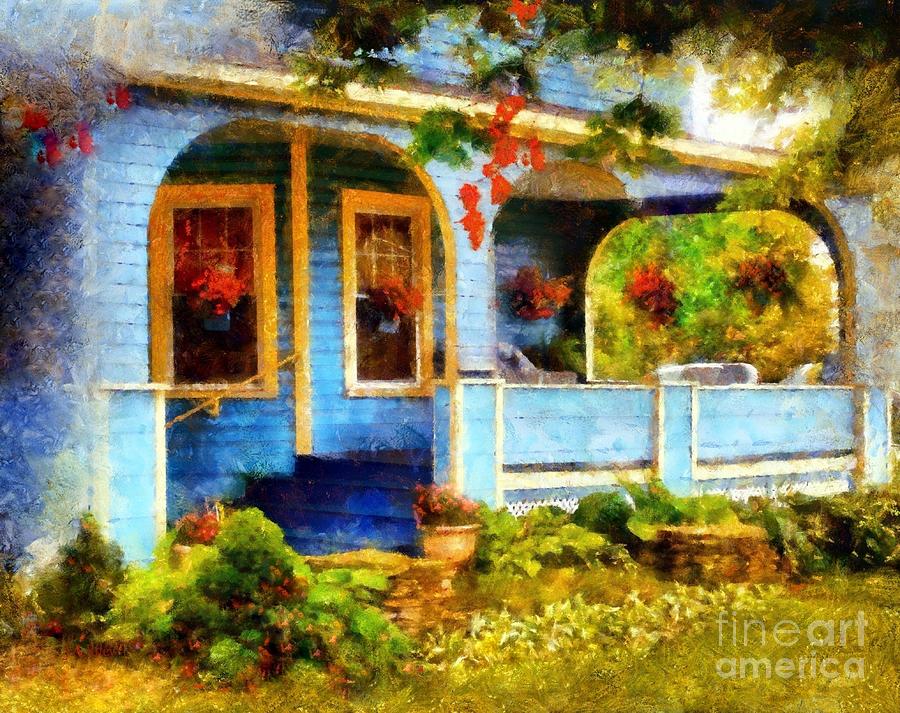 Country Blue Autumn Porch Photograph by Janine Riley
