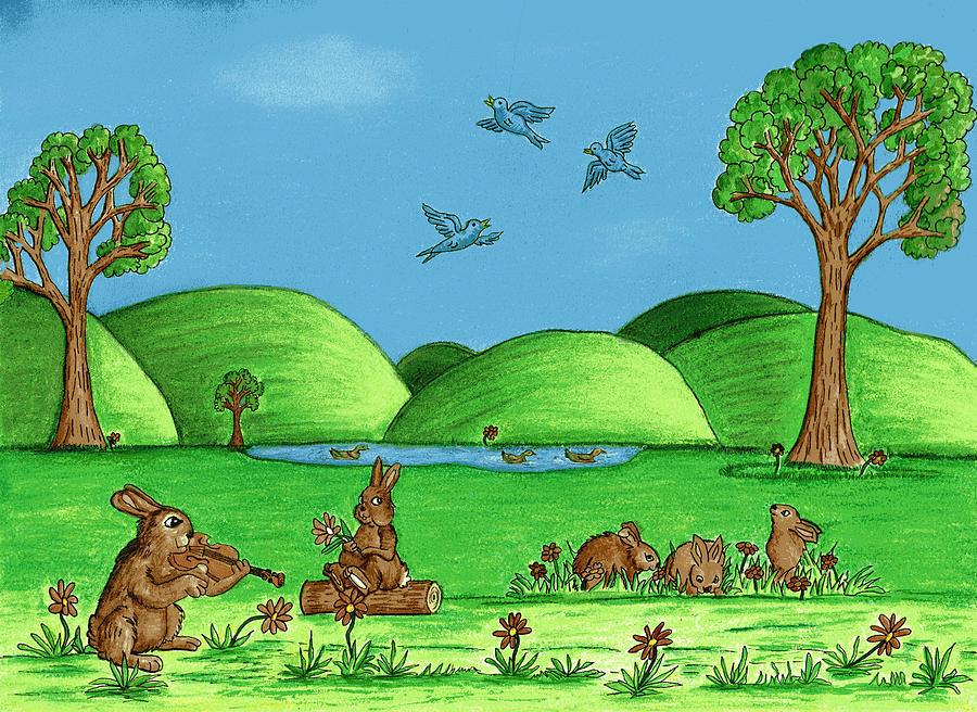 Country Bunnies Drawing by Christina Wedberg