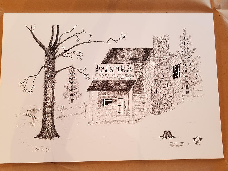 Country Cabin Taxidermy Shop Drawing by Aaron Crowder