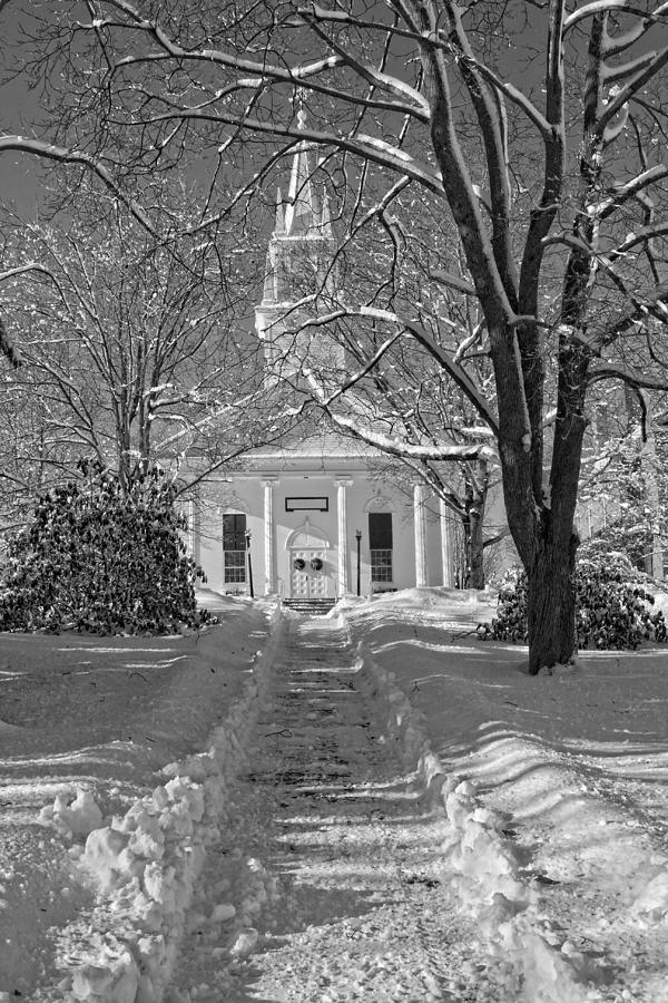 Country Church In Winter Maine Black and White Photo Photograph by Keith Webber Jr