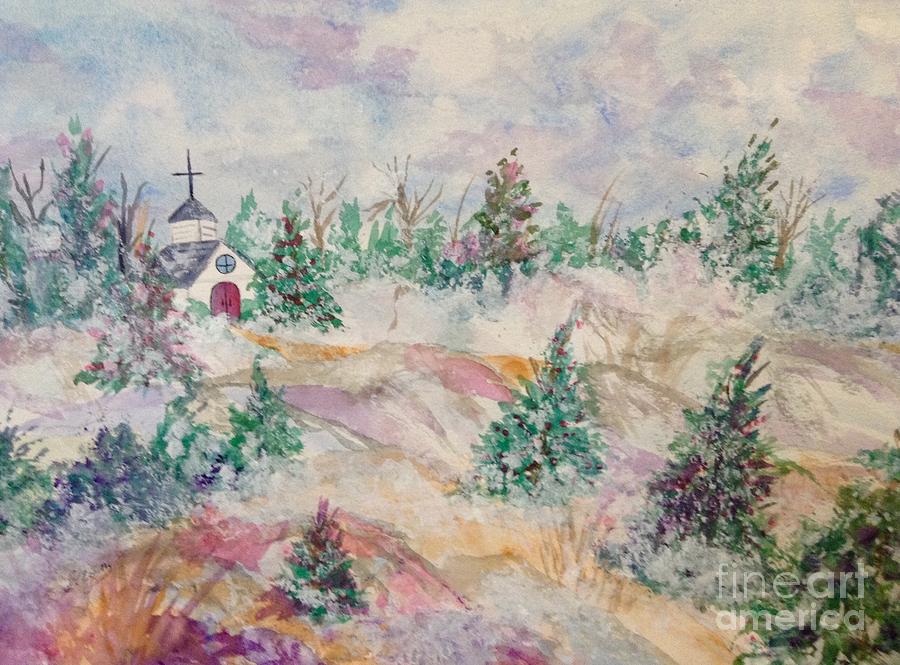 Country Church Winter Painting by Ellen Levinson