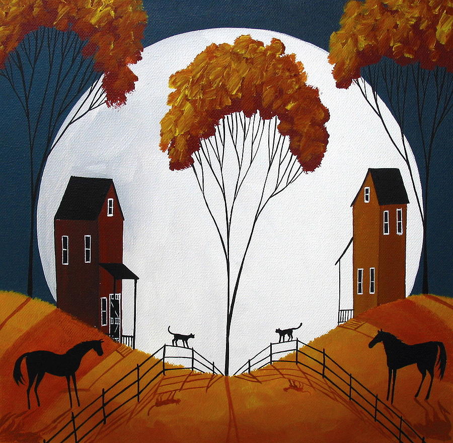 Country Cousins - folk art landscape Painting by Debbie Criswell