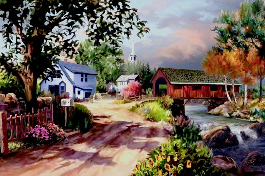 Country Covered Bridge Painting by Ron Chambers