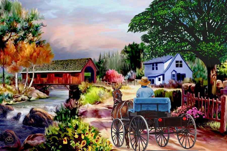 Country Covered Bridge V2 Painting by Ron Chambers