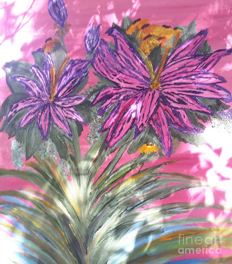 Pink Painting - Country Flowers by Cindy  Riley