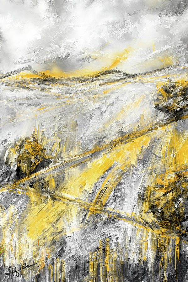 Country Glow - Yellow And Gray Modern Artwork Paintings Painting