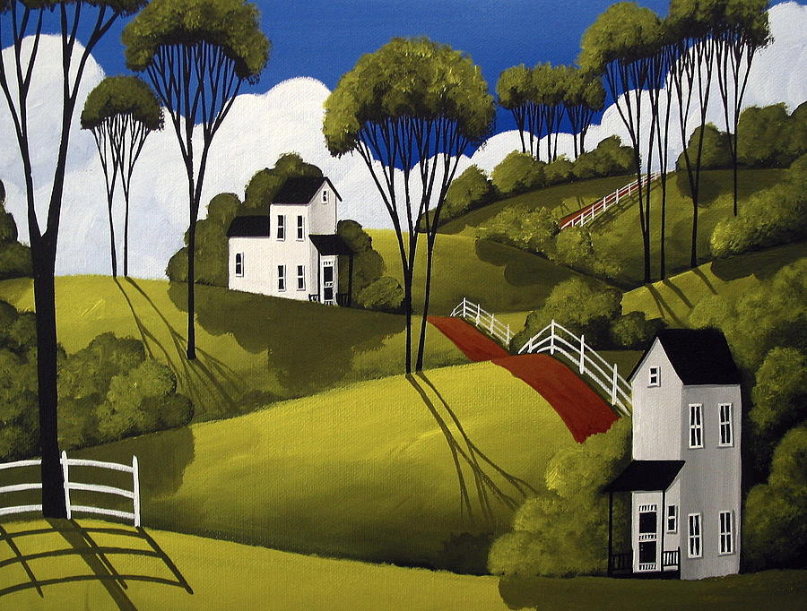 Tree Painting - Country Greens - folk art landscape by Debbie Criswell