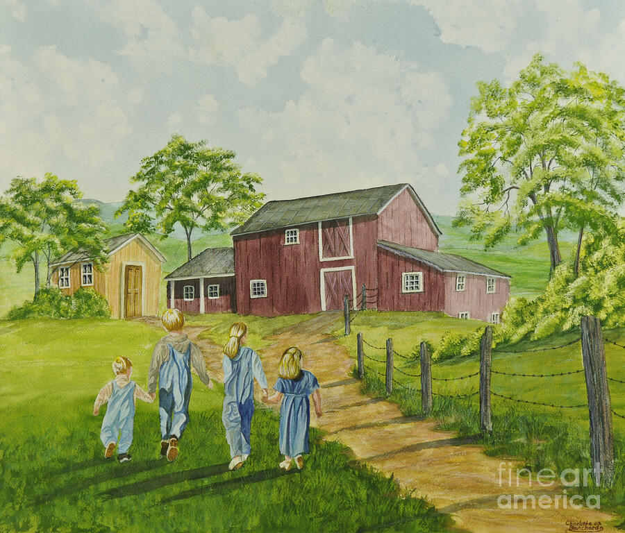 Country Kids Painting by Charlotte Blanchard