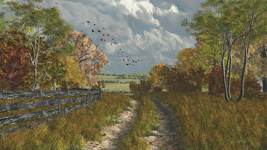Country Lane in Fall Digital Art by Jayne Wilson