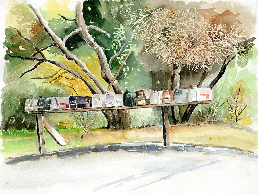 Tree Painting - Country Mailboxes by Arline Wagner