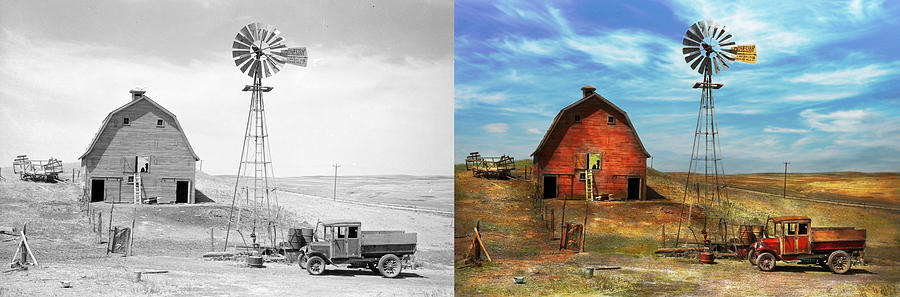 Country - ND - Dirt farming 1936 - Side by Side Photograph by Mike Savad