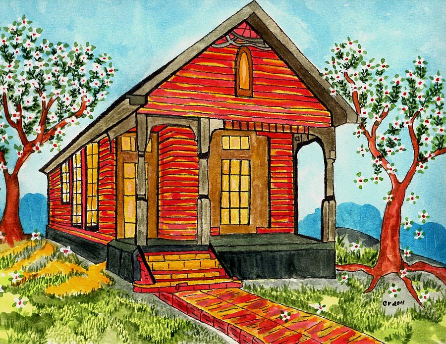 Country New Orleans shot gun house Painting by Connie Valasco