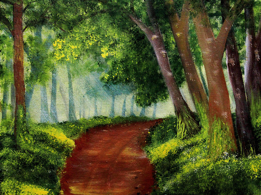 Tree Painting - Country path by Manju Raj