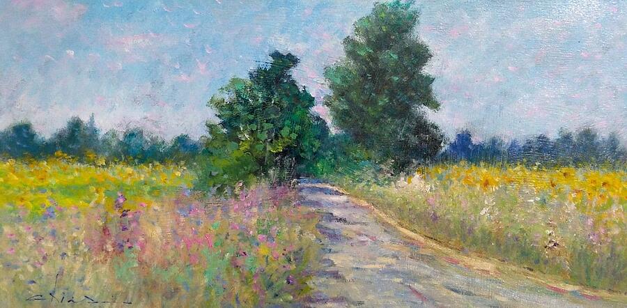 Country path with sunflowers Painting by Biagio Chiesi - Fine Art America