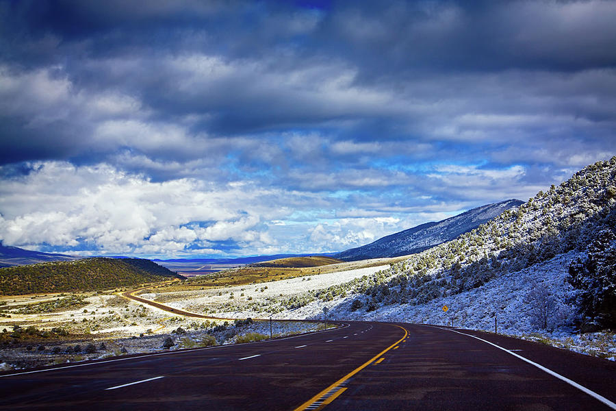 Country road and first November snow in Utah Photograph by Tatiana Travelways