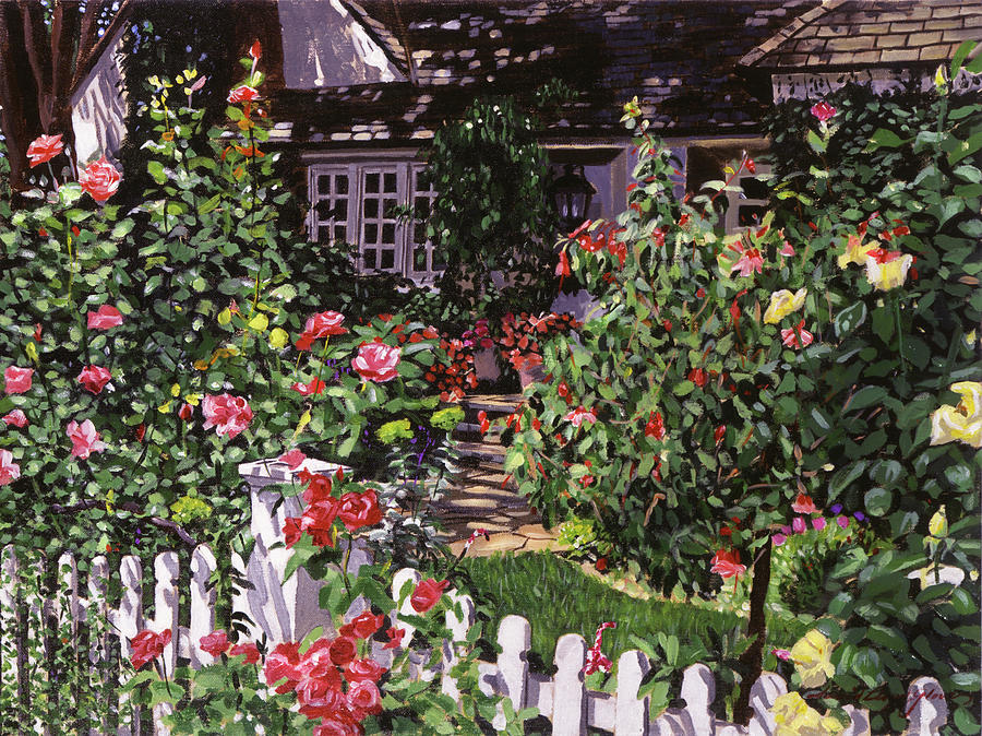 Country Rose Cottage Painting by David Lloyd Glover