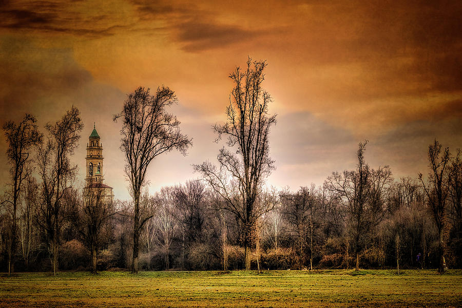Architecture Photograph - Countryscape with bell tower by Roberto Pagani