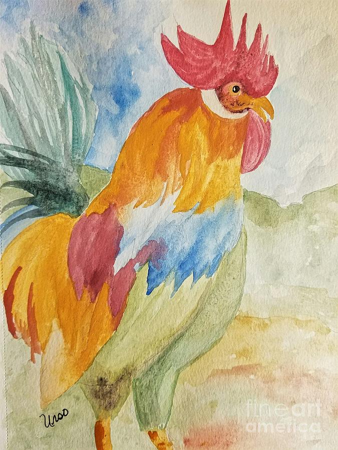 Countryside Rooster Painting by Maria Urso