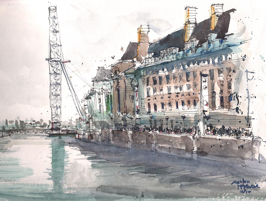 County Hall London Painting by Gaston McKenzie