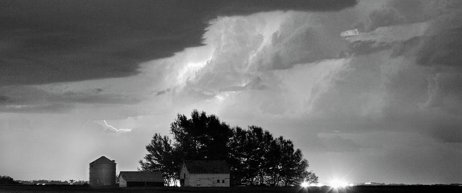 Landscape Photograph - County Line Northern Colorado Lightning Storm BW Pano by James BO Insogna