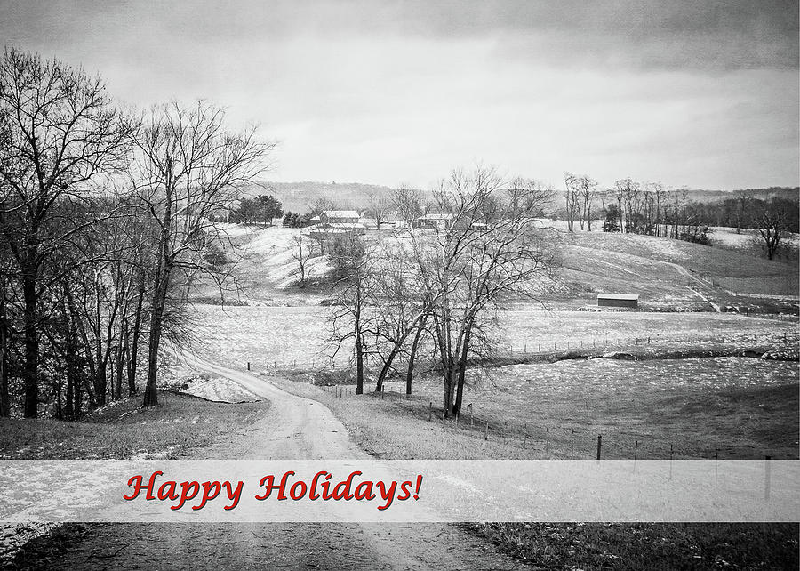 County Road Happy Holidays - Black and White Photograph by Joni Eskridge