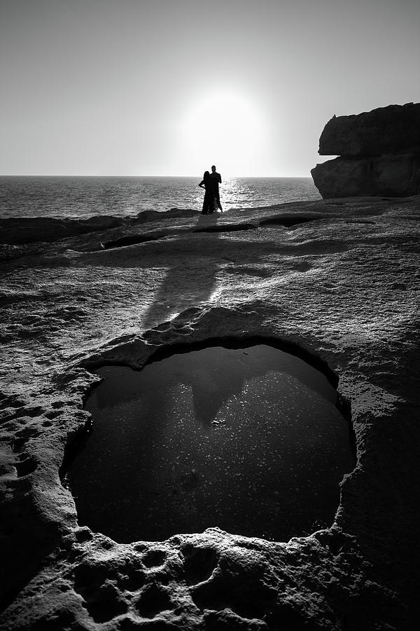 Couple at sunset  Dwejra Malta Black  and white  street 