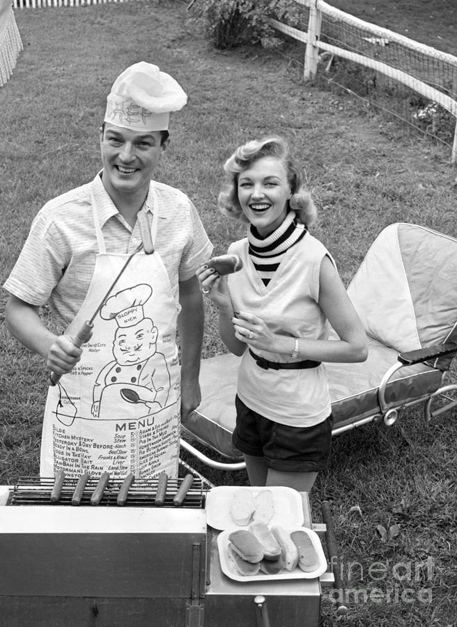 Couple Cooking Out, C.1950s Photograph by Debrocke/ClassicStock