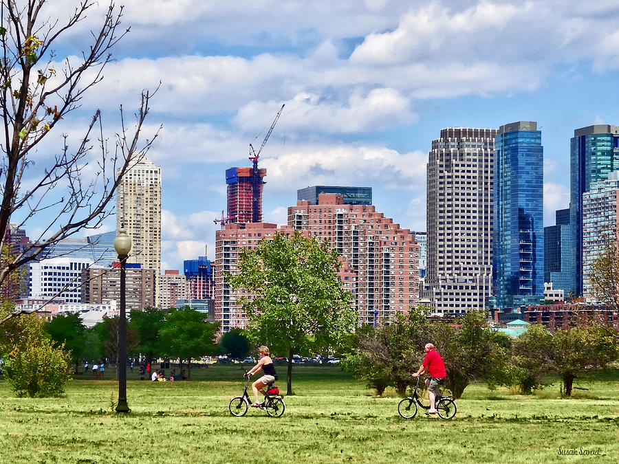 Jersey City Photograph - Couple Cycling in Liberty State Park by Susan Savad