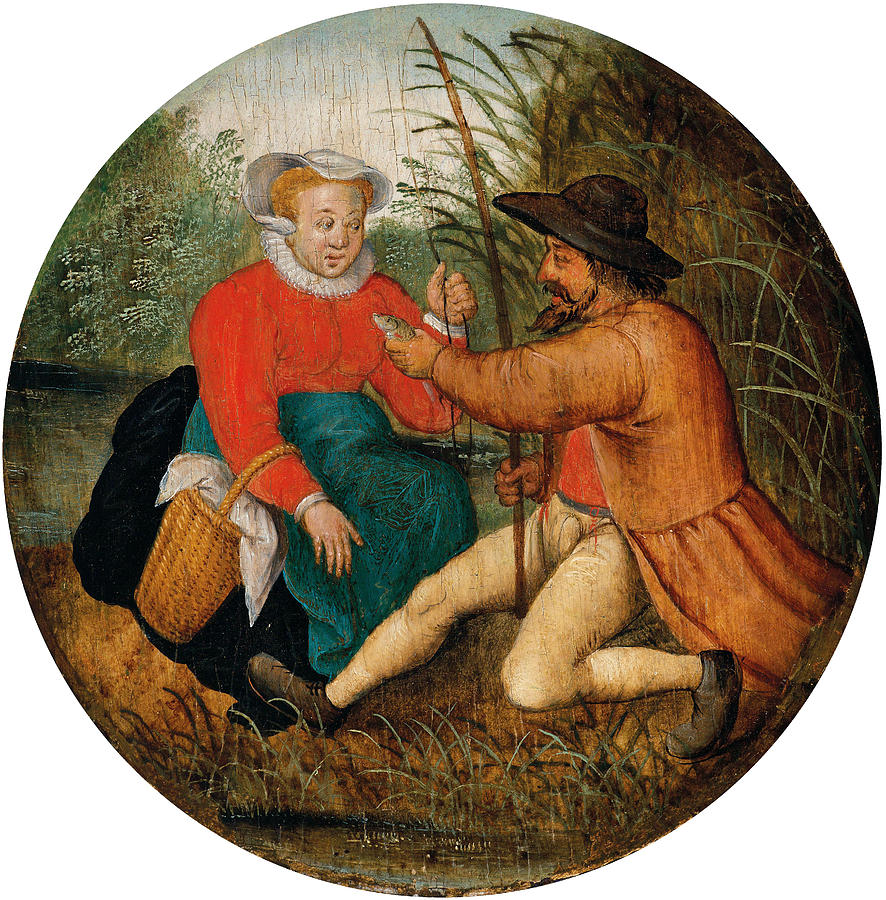 Couple Fishing Painting by Pieter Brueghel the Younger