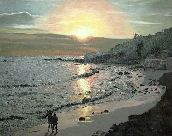 Seascape Painting - Couple in Malibu by Frank Wuts Seascape Painting - Couple in Malibu by Frank Wuts