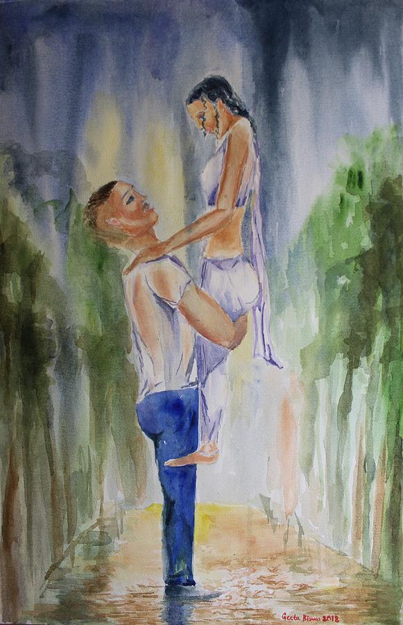 Couple Painting - Couple in Rain by Geeta Yerra