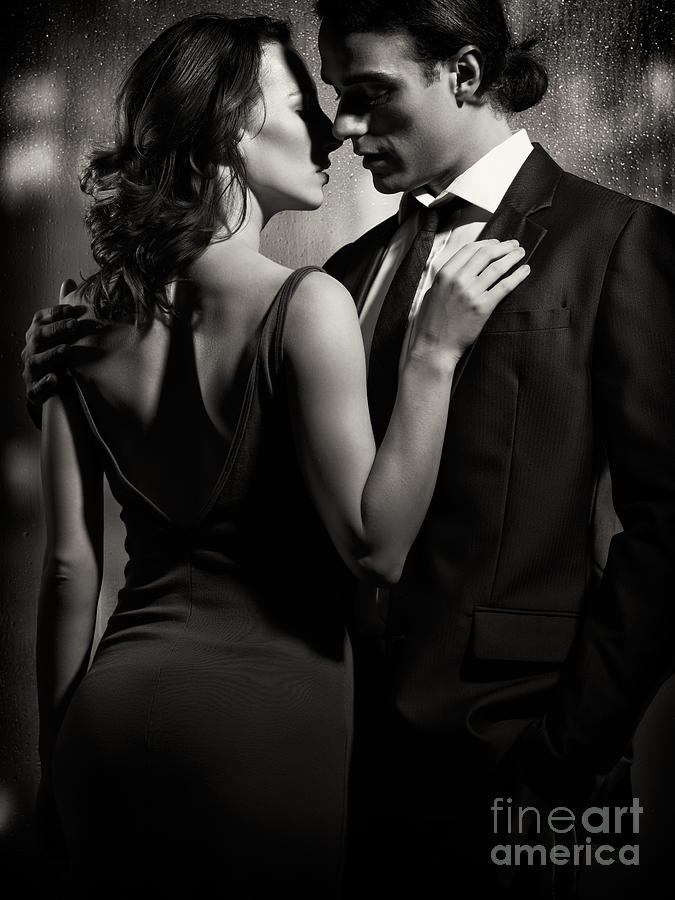 Black And White Sexy Couple Photos - Couple kissing in front of window Black and white Photograph by Maxim