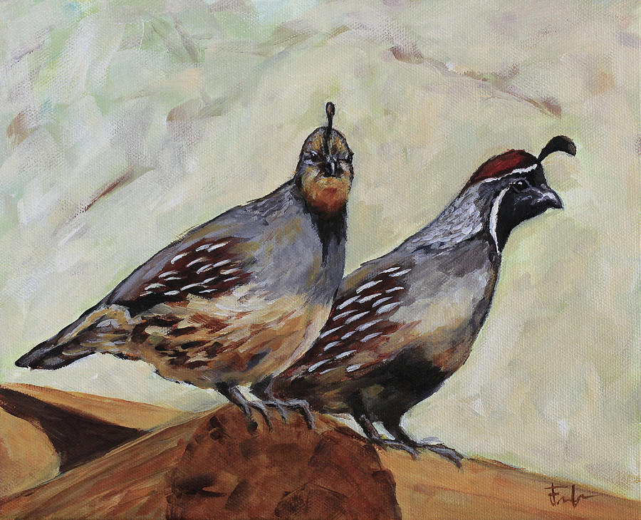 Couple Of Quails Painting by Joan Frimberger