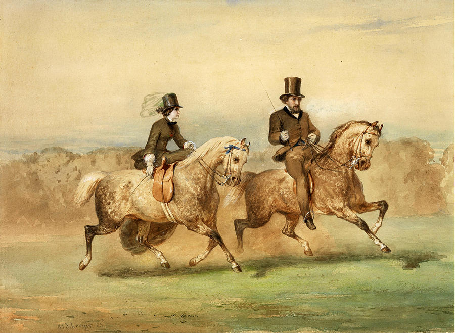 Couple of riders Drawing by Adolf Schreyer