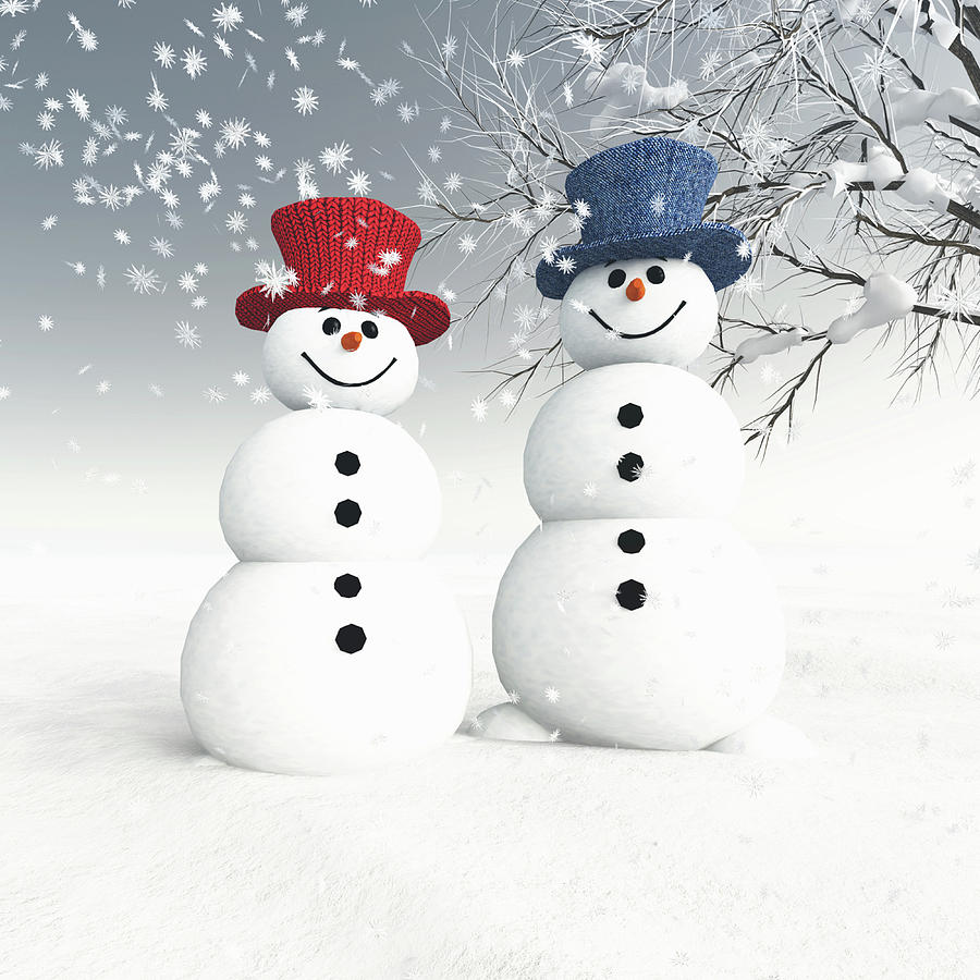 Couple of snowmen Digital Art by Jan Keteleer