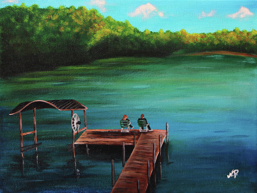 Lake Painting - Couple on the Dock by Nicole Paquette Lake Painting - Couple on the Dock by Nicole Paquette
