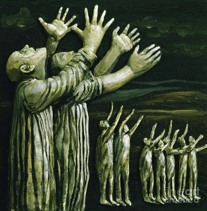 Stretching Painting - Couple Reaching Up by Evelyn Williams Stretching Painting - Couple Reaching Up by Evelyn Williams