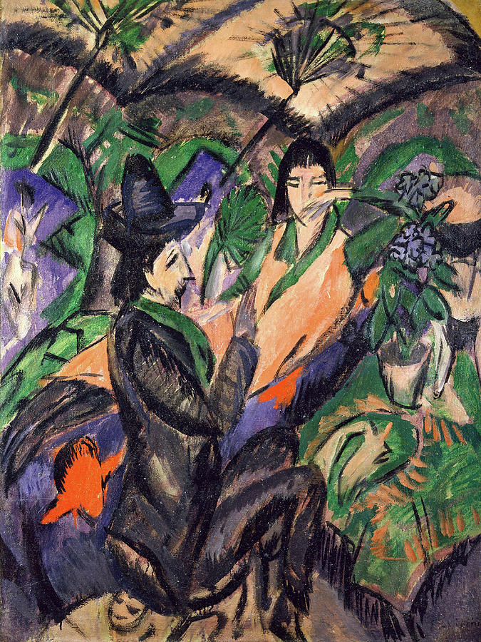 Couple under Japanese umbrella by Ernst Ludwig Kirchner 1913 Painting by Movie Poster Prints