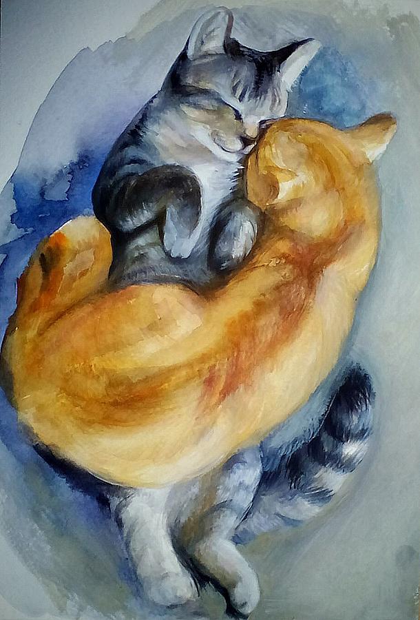 Cat Drawing - Couple  by Valeriya Temnenko