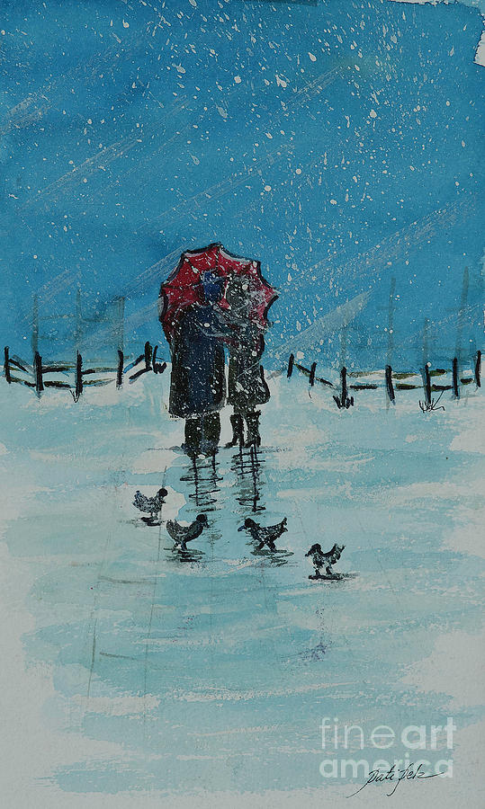 Couple Walking in Snow Painting by Pati Pelz