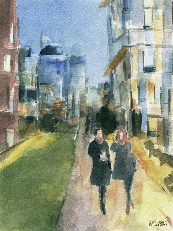 New York Painting - Couple Walking on the New York High Line by Beverly Brown