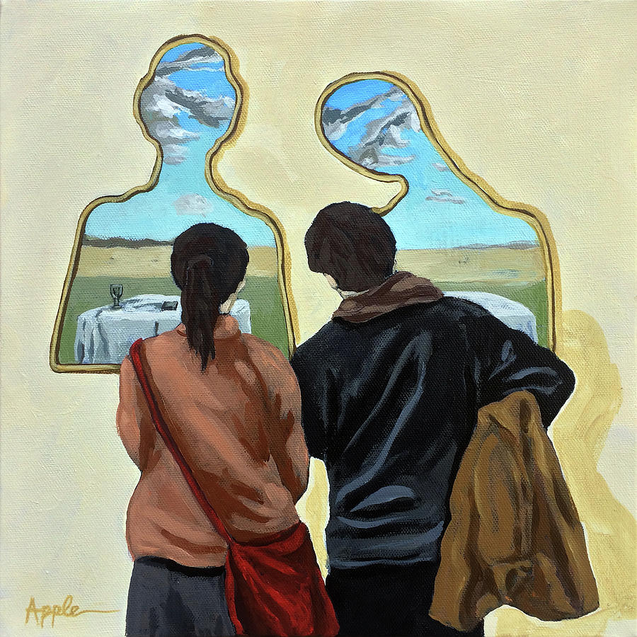  Couple with Their Heads Full of Clouds Painting by Linda Apple