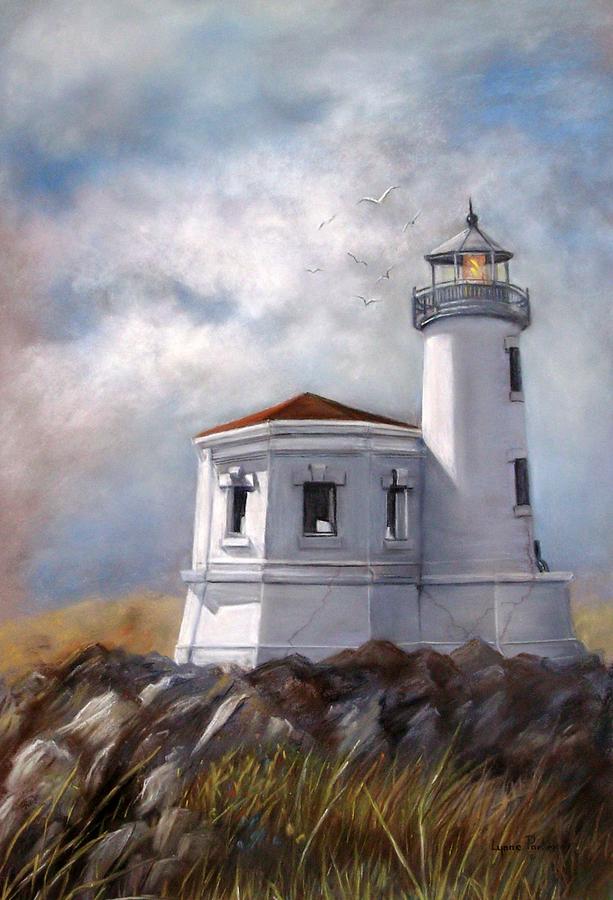 Oregon Lighthouse Painting - Couquille River Lighthouse  Bandon Ore. by Lynne Parker